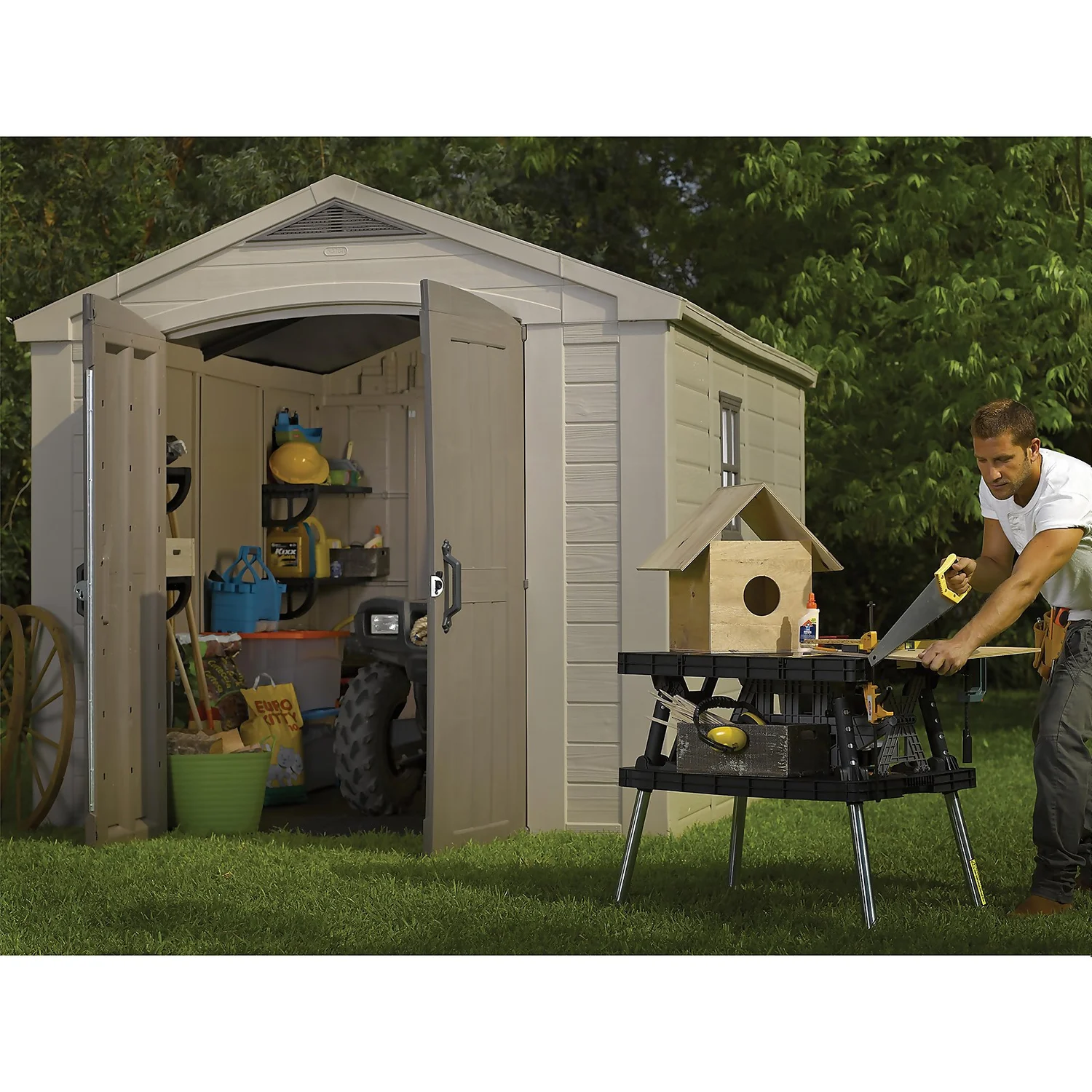 Keter Factor 8 X 11ft Outdoor Garden Apex Storage Shed - Beige/Brown 4 Keter Factor 8 X 11ft Outdoor Garden Apex Storage Shed - Beige/Brown - Image 2