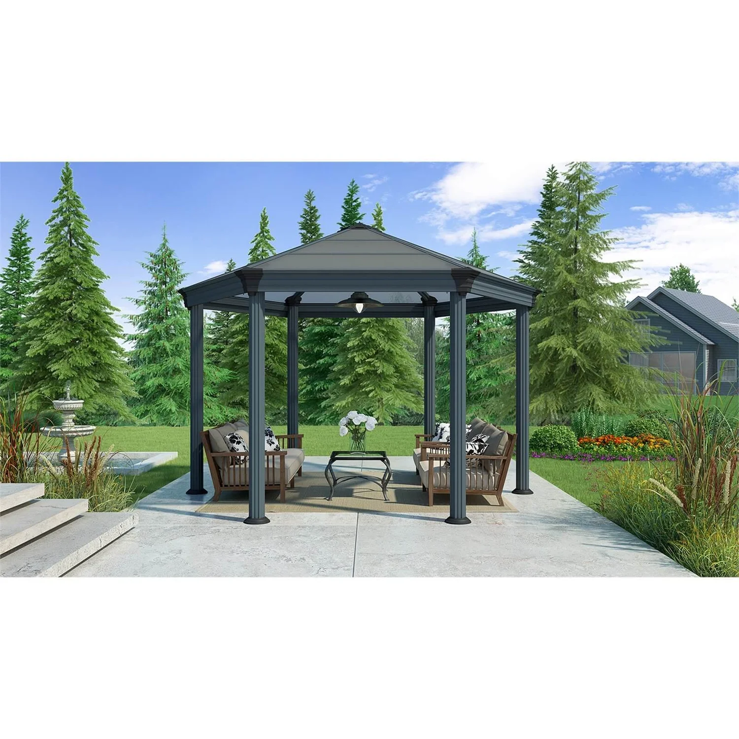 Palram - Canopia Roma Hexagonal Garden Gazebo Grey 3 Palram - Canopia Roma Hexagonal Garden Gazebo Grey