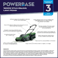 Powerbase 1600W Electric Lawn Mower - 37cm -Garden Furniture Store 12885496 1025058716576643