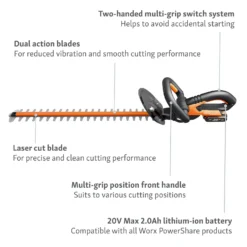 Worx WG260E.5 20V 2.0Ah Cordless Hedge Trimmer - 61cm 12 Worx WG260E.5 20V 2.0Ah Cordless Hedge Trimmer - 61cm -Garden Furniture Store 13326412 9914900646513268