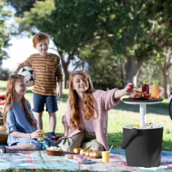 Keter GoBar Outdoor Ice Cooler Table Garden Furniture - Dark Grey / Cream -Garden Furniture Store 13412933 2094910901750129