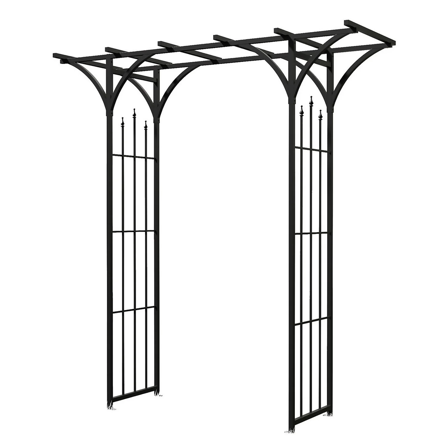 Panacea Flat Top Garden Steel Arch With Finials - Black 3 Panacea Flat Top Garden Steel Arch With Finials - Black