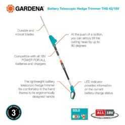 GARDENA Telescopic Cordless 18V Hedge Trimmer -Garden Furniture Store 13524827 1334936344375021