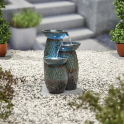 Stylish Fountain Glazed Trio Water Feature With LEDs -Garden Furniture Store 13846047 7854962028373355