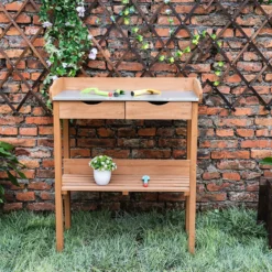 Garden Potting Bench With Two Drawers & Shelf -Garden Furniture Store 13967031 1985014369148838