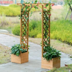 Homebase Wooden Garden Arched Trellis With Planters -Garden Furniture Store 13967032 1555014369127463
