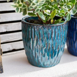 Chiswick Textured Pot Green - 18cm -Garden Furniture Store 13973631 7305011239350721