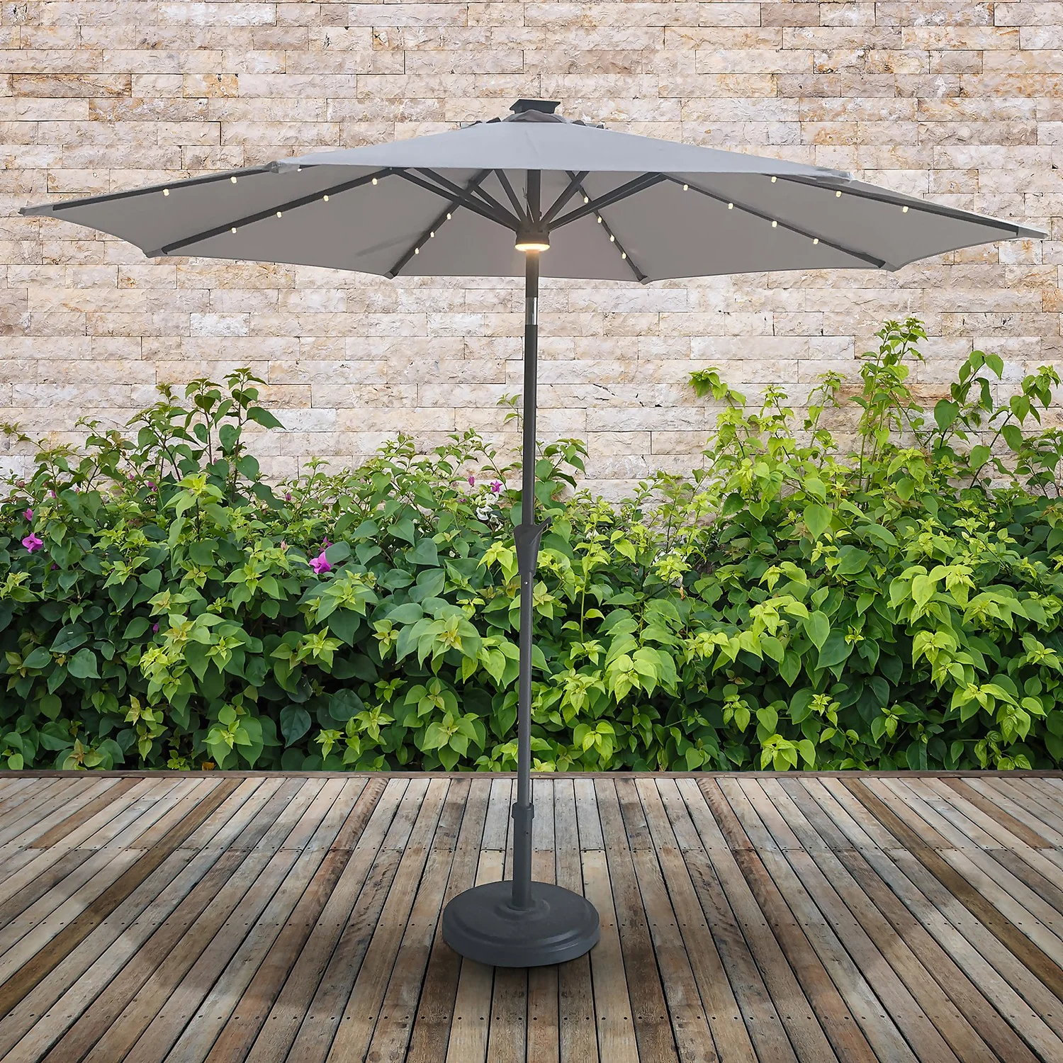 Parasol With Solar Lights 2.7m - Natural 3 Parasol With Solar Lights 2.7m - Natural
