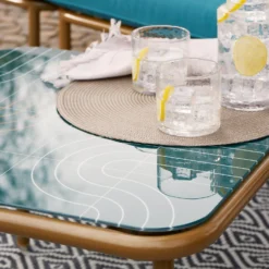 Omari Metal Garden Corner Sofa Set - Teal & Gold -Garden Furniture Store 14005699 4965022704578830