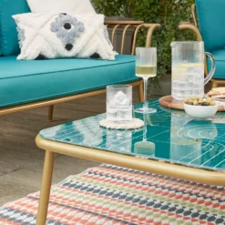 Omari Metal Garden Sofa Set - Teal & Gold -Garden Furniture Store 14005703 1365022638067828