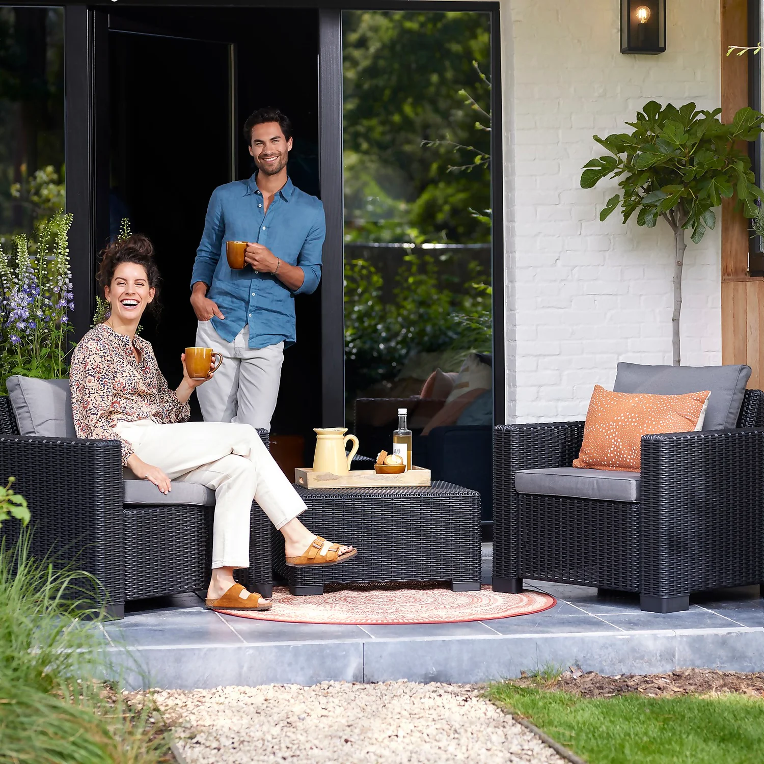 Keter California 2 Seater Outdoor Balcony Garden Furniture Set - Graphite With Grey Cushions 4 Keter California 2 Seater Outdoor Balcony Garden Furniture Set - Graphite With Grey Cushions - Image 2