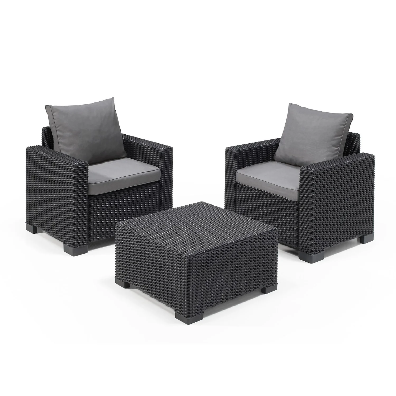 Keter California 2 Seater Outdoor Balcony Garden Furniture Set - Graphite With Grey Cushions 3 Keter California 2 Seater Outdoor Balcony Garden Furniture Set - Graphite With Grey Cushions