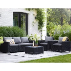 Keter California 5 Seater Outdoor Garden Furniture Sofa And Lounge Set - Graphite With Grey Cushions -Garden Furniture Store 14539594 7255041802432301