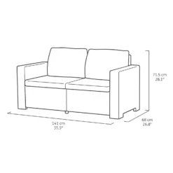 Keter California 5 Seater Double Sofa Outdoor Garden Furniture Lounge Set - Graphite With Grey Cushions -Garden Furniture Store 14539597 1545041801824393